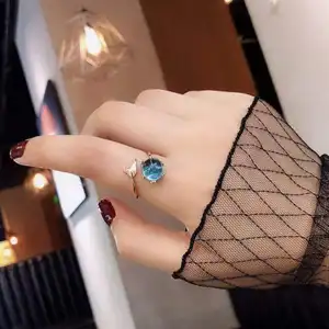 Silver Open Blue Ring 2024 Hot Sell Fish Ring Adjustable Ring for Women Girl Jewelry