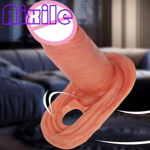 Funda realista de silicona líquida con anillos para testículos, extensor de dildo, funda retardante de eyaculación, juguete sexual para parejas y hombres - Product Image 3