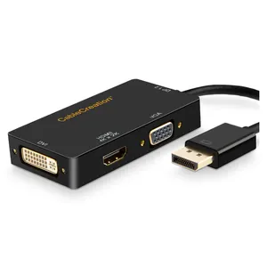 อะแดปเตอร์พอร์ตจอแสดงผล3 In 1,พอร์ตจอแสดงผลมัลติฟังก์ชันอะแดปเตอร์เป็น Hdmi/dvi/vga รองรับ HDMI 4K X 2K