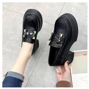 Mocasines de Mujer 2023, Nuevos de Primavera, con Suela Gruesa, de Una Sola Capa, de Piel Sintética, con Segunda Capa de Piel de Cerdo, Negros, Talla Pequeña - Product Image 6