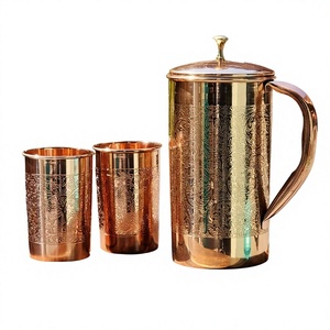 Pichet à eau en cuivre martelé fait main 1,5 L, style vintage, carafe en métal durable pour boissons et service de fête - Product Image 4