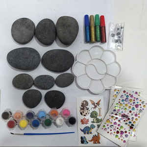 Hand Painted <b>Pebbles</b> Art Craft Set For Children DIY <b>Painting</b> Gray Cobblestone Stones With Stickers And Paints - Product Image 2