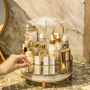 Rotating PET Transparent Modern Multifunction Office & Desktop <b>Makeup</b> Storage Jewelry Display Organizer <b>Box</b> - Product Image 3