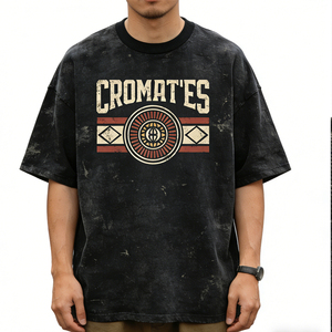 T-shirt graphique épais pour homme Wuyi 300 g/m² coupe ample style streetwear vintage 100 % coton délavé effet vieilli style urbain rétro - Product Image 1