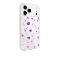 Funda para Teléfono 17Pro Max con Flores Secas y Purpurina, TPU+PC, Cubierta Suave con Soporte, Protección 360°, Antigolpes, Diseño Floral Bonito, DIY