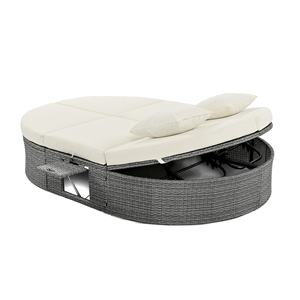 Modern Foldable Outdoor Sun <b>Bed</b> Patio 2-Person Daybed Cushions Pillows <b>Rattan</b> Iron <b>Frame</b> Garden Reclining Chaise Courtyard - Product Image 6