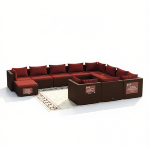 Ensemble de salon de jardin rouge cannelle en rotin brun, mobilier d'extérieur, 10+ places, design contemporain - Product Image 1