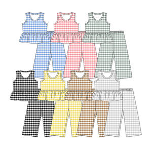 Conjuntos de Ropa para Niñas al por Mayor: Camisa sin Mangas con Estampado a Cuadros Colorido y Pantalones Anchos, Estilo Casual Personalizado - Product Image 1