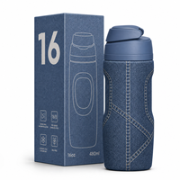 Bouteilles d'eau isothermes Hong Ling 16 oz avec couvercle à paille, sans BPA, en acier inoxydable, conception anti-fuite, bleu denim, pour adultes