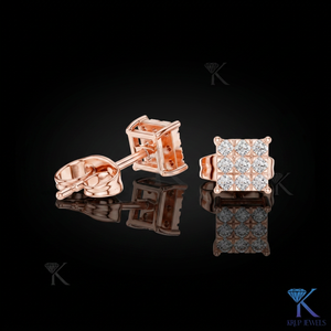 Boucles d'oreilles clous carrées en diamant de laboratoire, grappe de 9 pierres en grille, or massif 14K 18K, bijoux pour femmes et hommes, mariage, fête, mariée - Product Image 2