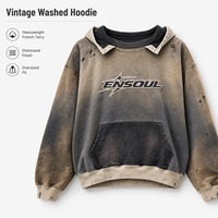 Sweat à capuche et sweat-shirt vintage personnalisés pour homme, coupe oversize, effet usé et déchiré, en molleton épais, avec patch appliqué, style streetwear
