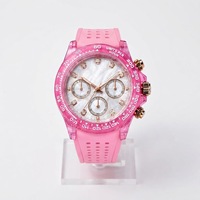 Montre chronographe analogique transparente rose personnalisée avec logo, directement de l'usine, pour femme, sport, quartz, bracelet en caoutchouc, strass, course automobile