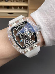 Montre mécanique automatique de sport de luxe rectangulaire transparente en cristal avec tourbillon, multifonctionnelle, style hip-hop - Product Image 5