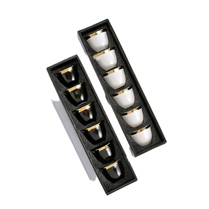 Ensemble de 6 tasses à café en céramique arabe du Moyen-Orient, design de boîte cadeau personnalisée, tasse à thé en porcelaine Kawa avec bordure dorée, tasse à Qahwa saoudienne - Product Image 1