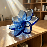Ornement de fleur de lotus en cristal, sculpture florale en verre soufflé à la main, artisanat en cristal pour la décoration de la maison et du salon