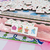 Jeu de tuiles de mahjong américain à 4 couches en nacre scintillante, 160 pièces, en acrylique gravé de qualité supérieure, motif floral de dragon, mahjong américain de luxe