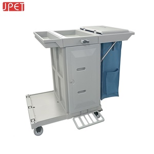 Carrello Multiuso in Plastica Grigia a 4 Ruote con Doppia Porta, Capacità 90 kg, per <span class=keywords><strong>Pulizie</strong></span> in <span class=keywords><strong>Camere</strong></span> d'Albergo - Product Image 1