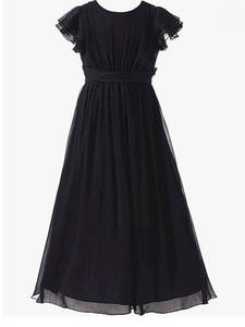 فستان وصيفة العروس الصغيرة بأكمام قصيرة مزينة بالجواهر، فستان حفلات طويل من الشيفون، فستان طويل لفتاة الزهور - Product Image 6