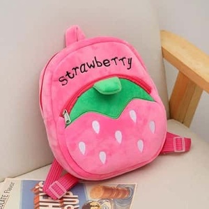 Pink Strawberry <b>Plush</b> Backpack for Girls Softback Zipper Closure Fashion Day Backpack Fruit Pattern Non-Woven Fabric - Product Image 1