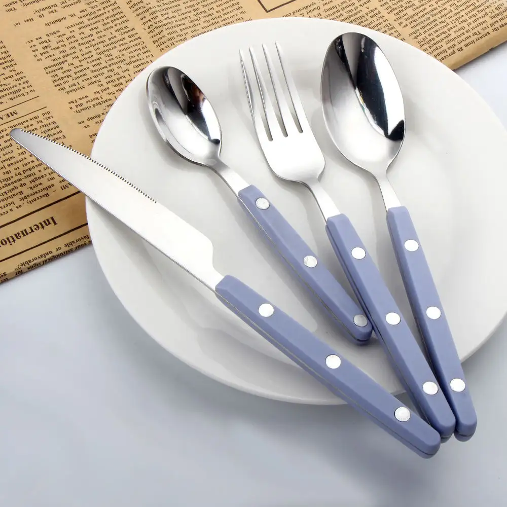 Set alat makan dengan kuku, Stainless Steel plastik sendok garpu pisau Set perak