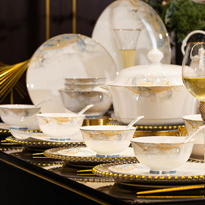 Jingdezhen Luxe Keramisch Servies Lichtgewicht Huishoudelijk Gebruik Schaal Bord Eetstokjes Combinatie voor Feestdagen en Speciale Gelegenheden - Product Image 2