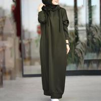 R-411 Satin respirant hiver femmes modeste musulman étage longueur à manches longues décontracté à capuche robe de prière