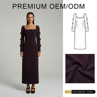 Robe à col carré tendance personnalisable par la marque, manches longues, coupe ajustée, décoration à nœud, robe simple et conservatrice du Moyen-Orient