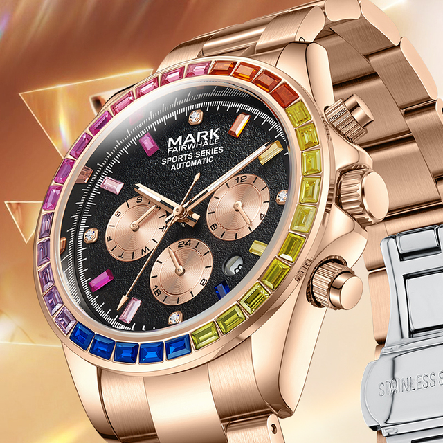 Mark Fairwhale New Automatic Movement Mechanical Watches Luxury Diamond Design Dial Watches for Men FW-6009