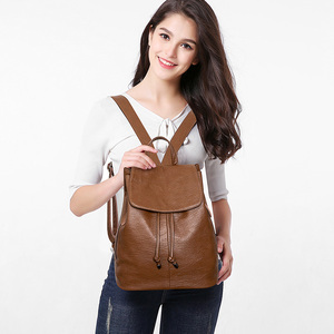 New Design Anti-theft Leather Backpack <strong>Ladies</strong> Flap Top Cover Drawstring Back Packs <strong>Bags</strong> Travel Women <strong>Laptop</strong> Backpack - Product Image 5
