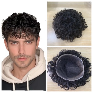 Peluca Rizada H218 para Hombre Cabello Humano Color 1A# Tamaño 8*10 Línea de Cabello Gradual Base de Encaje Completo Transpirable Precio al por Mayor Envío Rápido - Product Image 1