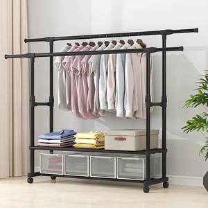 Telescopic Foldable Double Pole <b>Clothes</b> <b>Rack</b> Floor Standing Storage Minimalist Design Drying <b>Rack</b> For Balcony And Indoor Use - Product Image 3