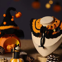 Vêtements pour chat Halloween : Costume de chat Ragdoll réglable à motif de dessin animé, accessoire drôle avec écharpe de cou, chapeau, bavoir pour chien, collier mignon