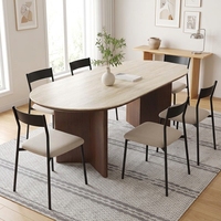 Ensemble de table et de chaises de salle à manger ovale en bois massif de style moderne du milieu du siècle, 4 à 6 places, design en travertin, assemblé