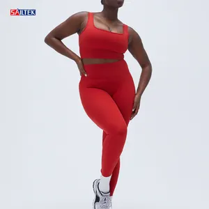 Yüksek kalite özel spor kıyafeti 2 parça yoga üstleri ve tozluk set nefes kırmızı artı boyutu kadınlar için egzersiz setleri