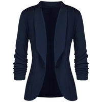 Blazer de bureau pour femmes, style costume d'affaires, manches longues, automne-printemps, taille cintrée, veste courte, col rabattu, bouton pour femmes