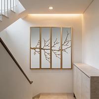 Ensemble de miroirs muraux contemporains en fer et résine, motif branche d'arbre, miroir décoratif à 4 panneaux pour la décoration du salon, de la chambre et de l'entrée