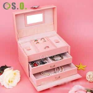 Caja de joyería rosa de cuero PU con logotipo personalizado, caja para anillos, pendientes, pulseras, collares, caja de joyería de lujo con espejo. - Product Image 1