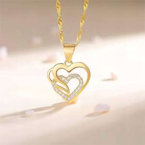 패션 여성 쥬얼리 S925 스털링 실버 골드 도금 더블 하트 러브 하트 펜던트 목걸이 - Product Image 2