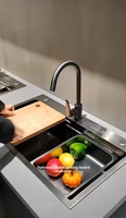 Évier de cuisine moderne carré à cuve unique en acier inoxydable 304 à montage sous plan avec revêtement nano anti-bactérien, anti-graisse et anti-rayures