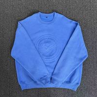 Sweat-shirts bleus personnalisés en gros, pull en molleton gaufré 3D, col rond oversize, sweat-shirt d'hiver