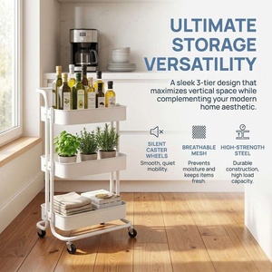 High Quality Metal Kitchen Rolling Utility <strong>Cart</strong> with Handle and Wheels Storage Trolley Multi-functional Storage Rack - Product Image 5