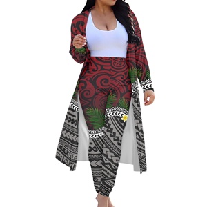 Impressão Floral das Mulheres Polinésia Manga Longa Kimono Cardigan Encobrir Blusa Casual Tops com Calças Compridas Roupas de Duas Peças Das Mulheres - Product Image 1