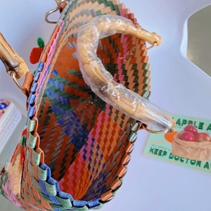 Vintage Woven Tote With Striped Dachshund Design Handbag for Women Perfect for Casual Summer Beach Travel Bag - Product Image 3