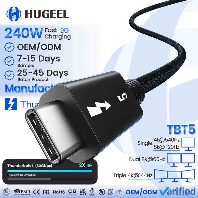 240W Laptop Type C Cable Thunderbolt 5 Data Cable with USB4.0 Fast Transfer 4K Video 80Gbps 16k 60Hz for XBOX Switch Phone Cable