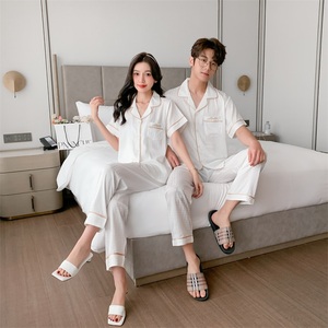 Pigiama <span class=keywords><strong>da</strong></span> Donna di Tendenza, Design con Maniche Corte in Seta, Abbigliamento <span class=keywords><strong>da</strong></span> Notte per Coppie, Tinta Unita Jacquard, Vestaglie <span class=keywords><strong>da</strong></span> <span class=keywords><strong>Casa</strong></span> per <span class=keywords><strong>Uomo</strong></span> - Product Image 3