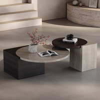 Ensemble de tables basses en marbre minimaliste italien avec rangement, design moderne pour petits salons, sensation haut de gamme, table à thé en travertin