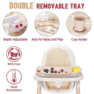 Chaise à bascule multifonctionnelle 3-en-1 moderne en bois massif, réglable, pour bébé, avec <span class=keywords><strong>table</strong></span> à manger et tabouret, siège à pieds robustes, mobilier pour enfants - Product Image 3