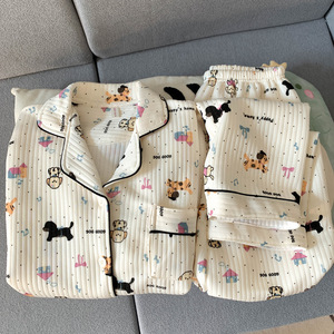 ชุดนอนผ้าถักลายจุดสำหรับผู้หญิง ฤดูใบไม้ร่วง ฤดูหนาว ผ้าหนานุ่ม อุ่นสบาย เอวยางยืด - Product Image 4