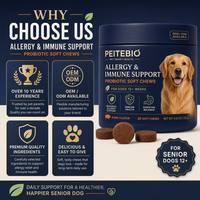 Friandises à mâcher douces pour chiens contre les allergies, complément de soutien immunitaire pour chiens, 12 semaines de soulagement naturel des allergies pour chiens, OEM ODM