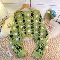 Pull en coton brodé personnalisé pour femmes OEM ODM Pull de Noël décontracté à motif floral Style crocheté